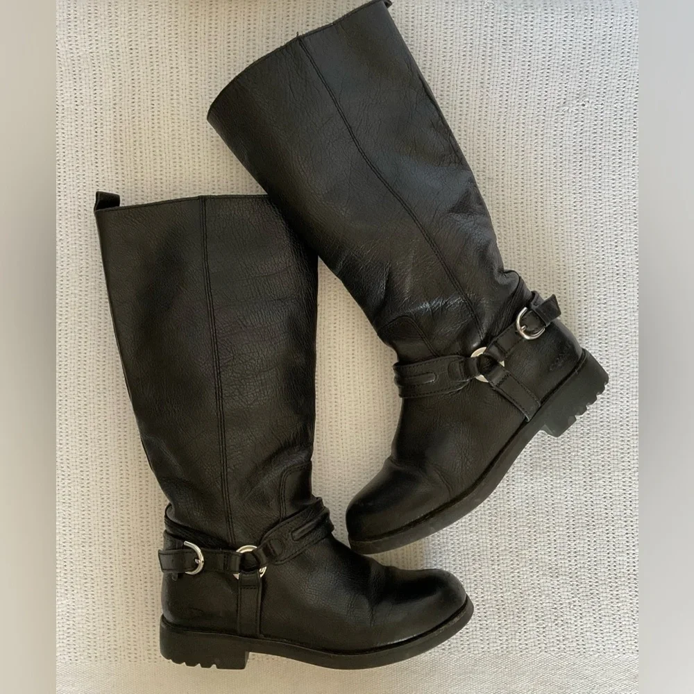 Coach Black Combat Moto Boots with Silver Accents - Picture 1 of 12
